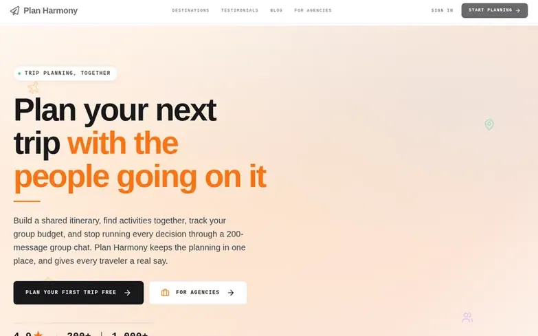 Screenshot of the Plan Harmony homepage