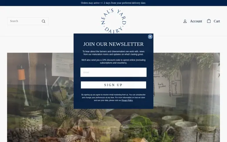 Screenshot of the Neal's Yard Dairy homepage