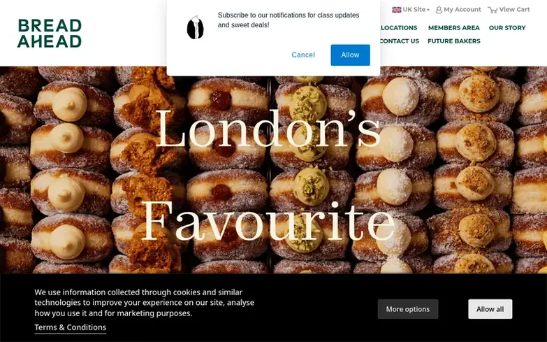 Screenshot of the Bread Ahead homepage