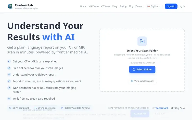 Screenshot of the ReadYourLab homepage