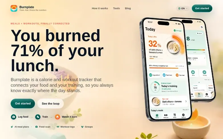 Screenshot of the Burnplate homepage