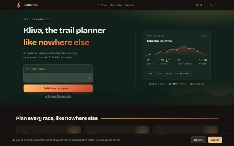 Screenshot of the Kliva homepage