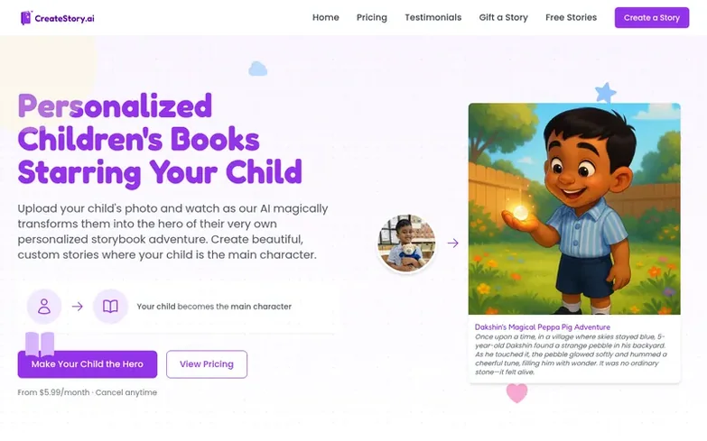 Screenshot of the CreateStory.ai homepage