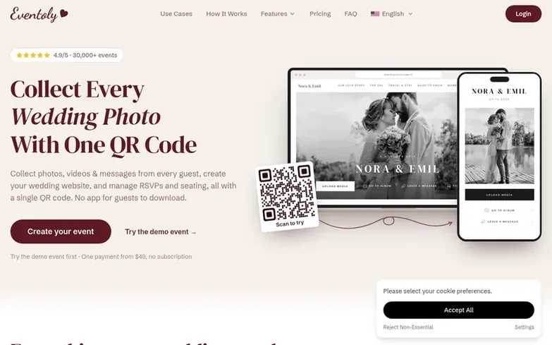 Screenshot of the Eventoly homepage