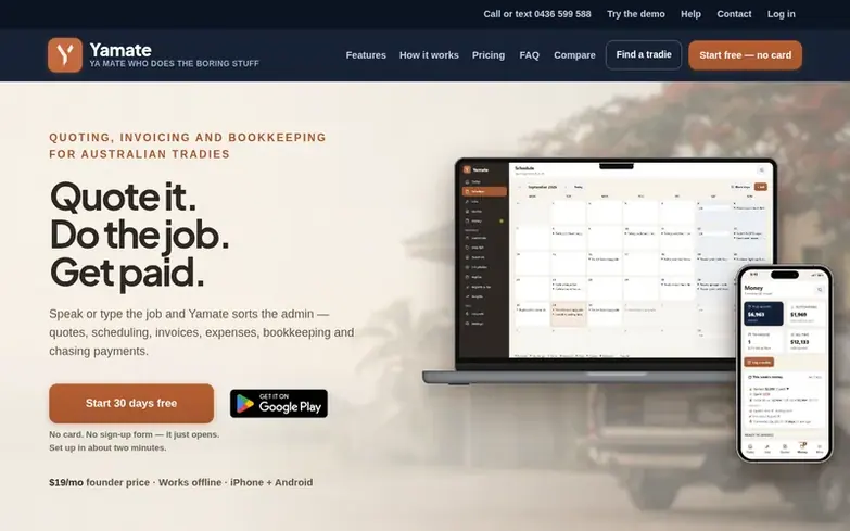 Screenshot of the Yamate homepage