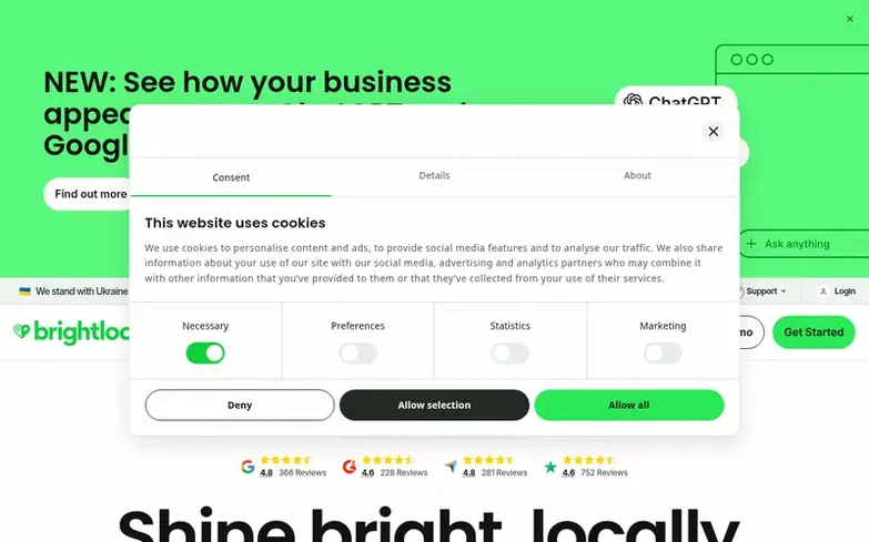 Screenshot of the BrightLocal® homepage