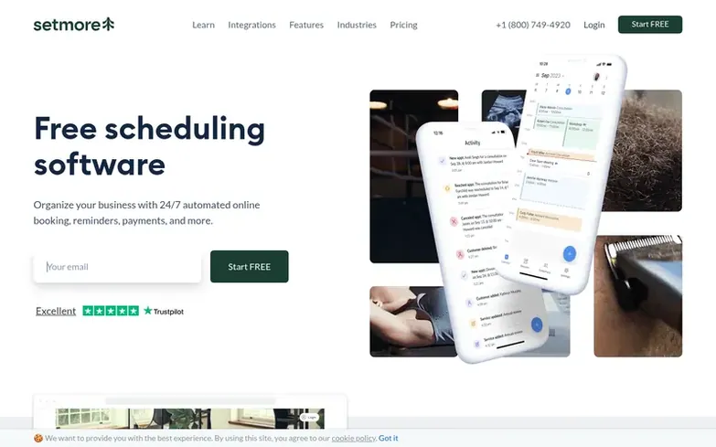 Screenshot of the Setmore homepage