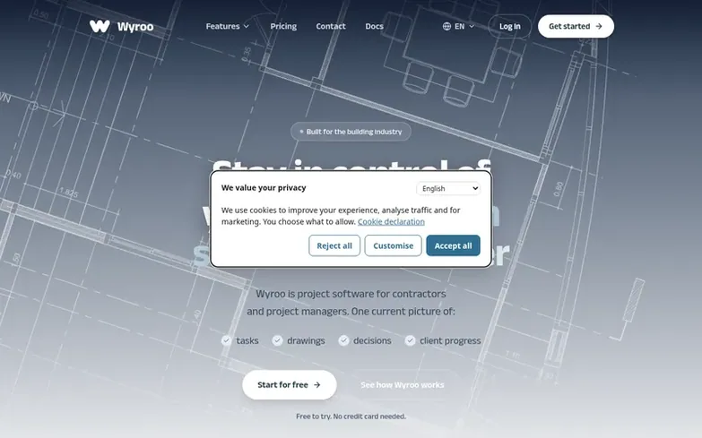 Screenshot of the Wyroo homepage
