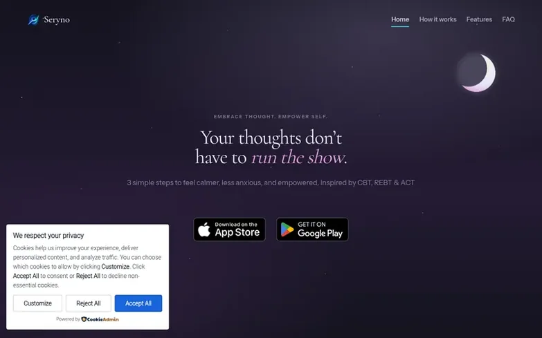 Screenshot of the Seryno homepage