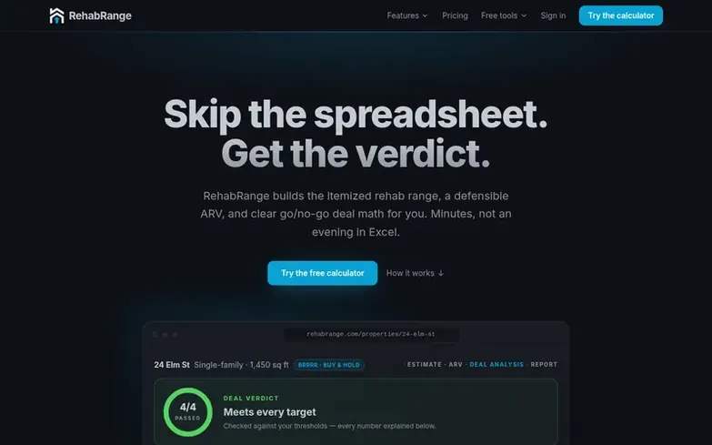 Screenshot of the RehabRange homepage