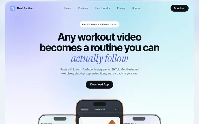 Screenshot of the Reel Motion homepage