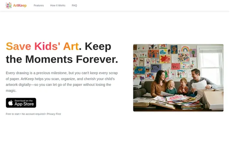 Screenshot of the ArtKeep homepage
