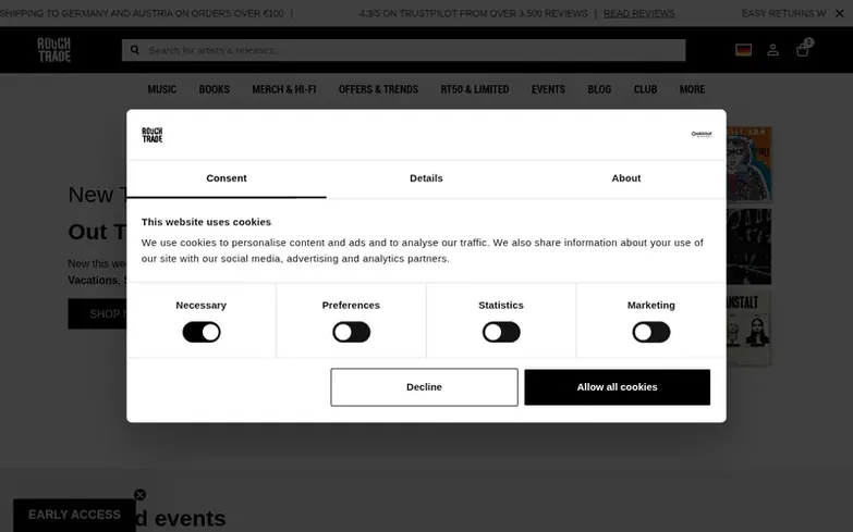 Screenshot of the Rough Trade homepage