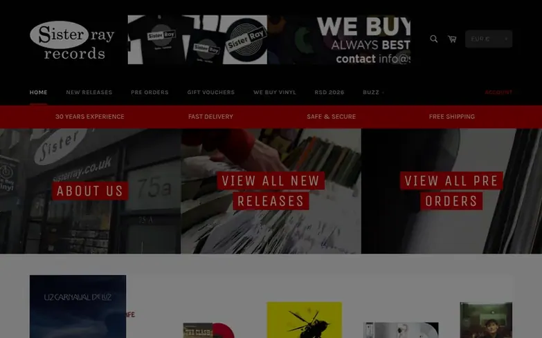 Screenshot of the Sister Ray homepage