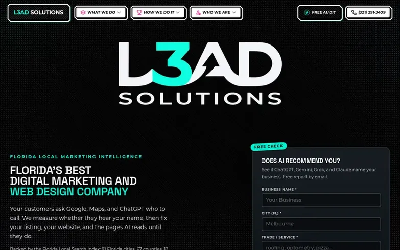 Screenshot of the L3ad Solutions homepage