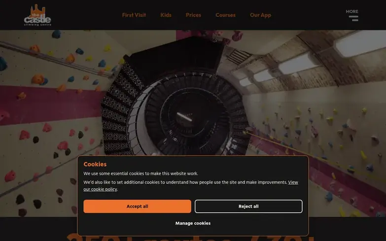 Screenshot of the The Castle Climbing Centre homepage