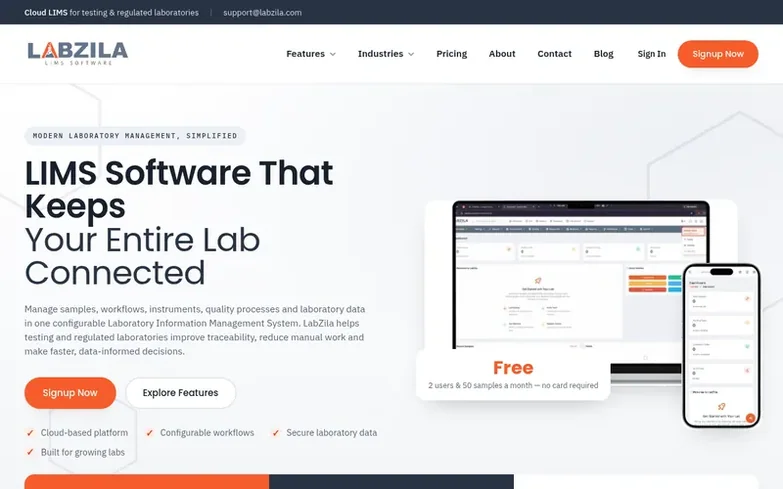 Screenshot of the LabZila homepage