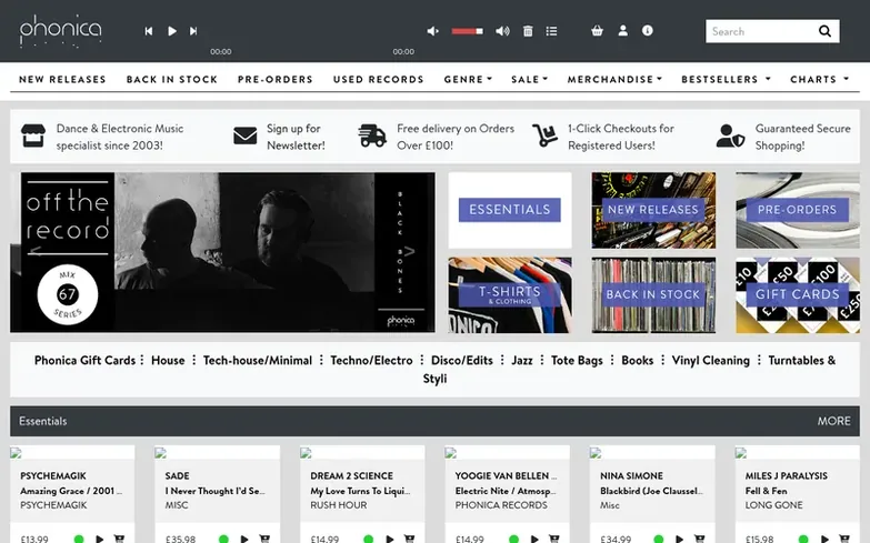 Screenshot of the Phonica Records homepage