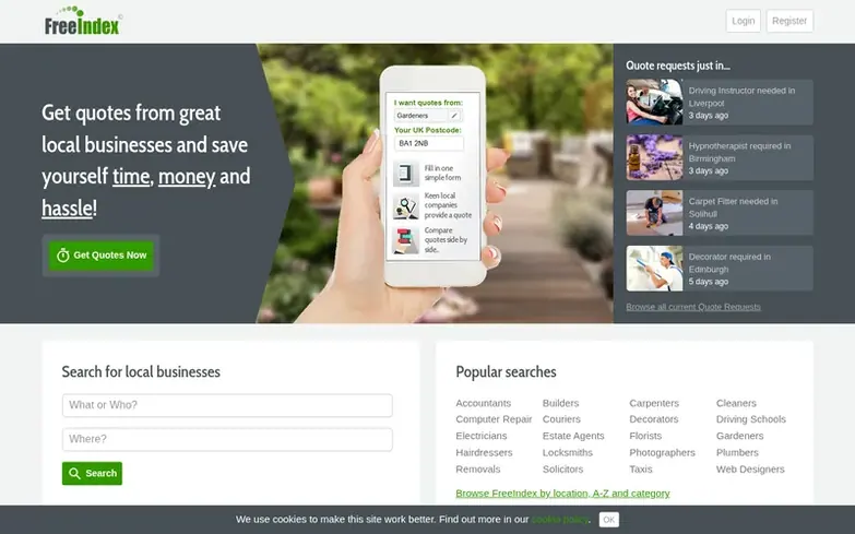 Screenshot of the FreeIndex homepage