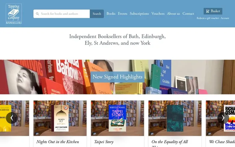 Screenshot of the Topping & Company Booksellers homepage