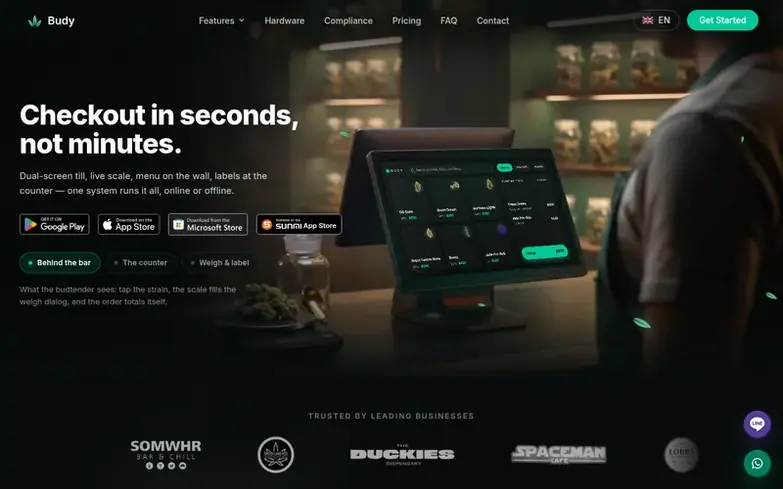 Screenshot of the Budy homepage