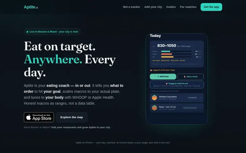 Screenshot of the Aptite homepage