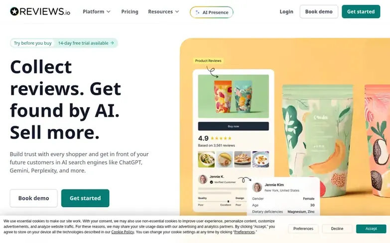 Screenshot of the REVIEWS.io homepage